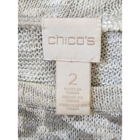 Chico’s 2 Silver‎ Sweater Lightweight Animal Print Sz Large Beaded Stretch - Picture 5 of 5